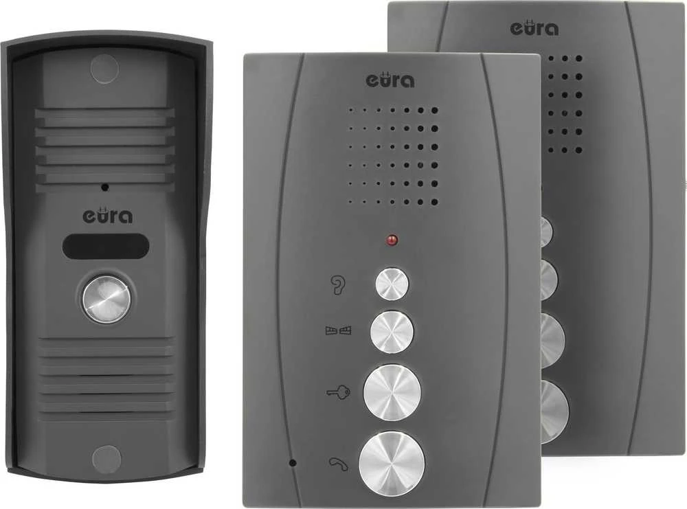 DOMOFONAS „EURA“ ADP-51A3 „DIFESA“ – vienos šeimos, 2 telefoneliai, domofonas, grafito spalvos