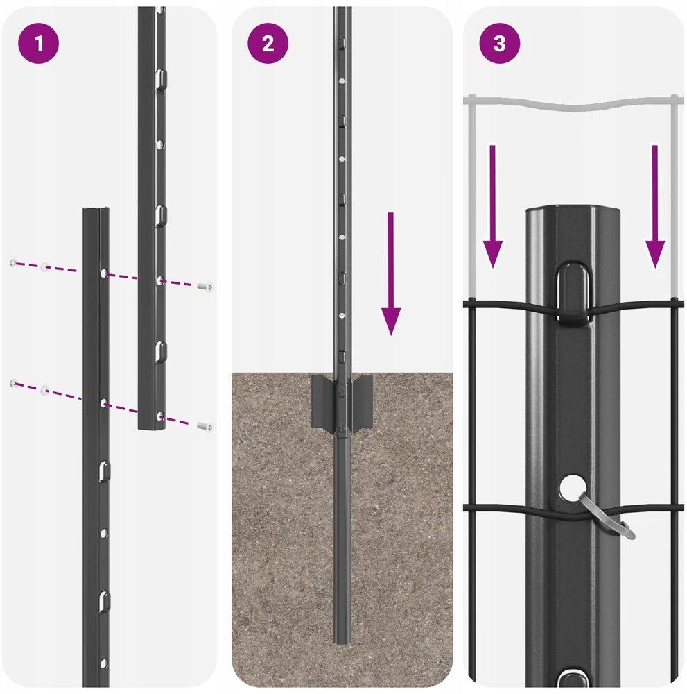 Euro tvoros su stulpu 10 x 1,4 m PVC dengtas plienas Pilka