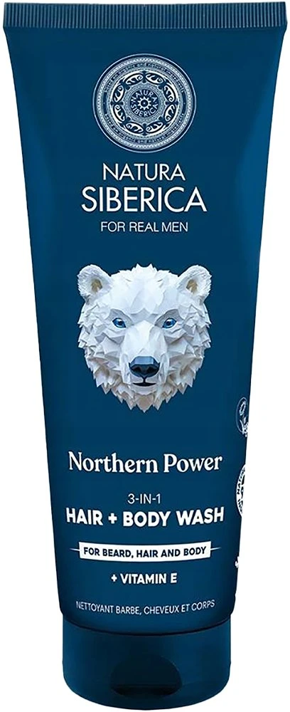 EUROBIOLAB Natura Siberica For Real Men 3 viename šampūnas vyrams plaukams, barzdai ir kūnui, 200 ml