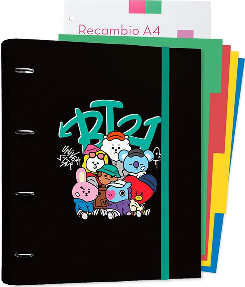 BT21 - „Street Mood“ kolekcijos A4 formato segtuvas su lapais (4 žiedai, gumytė)