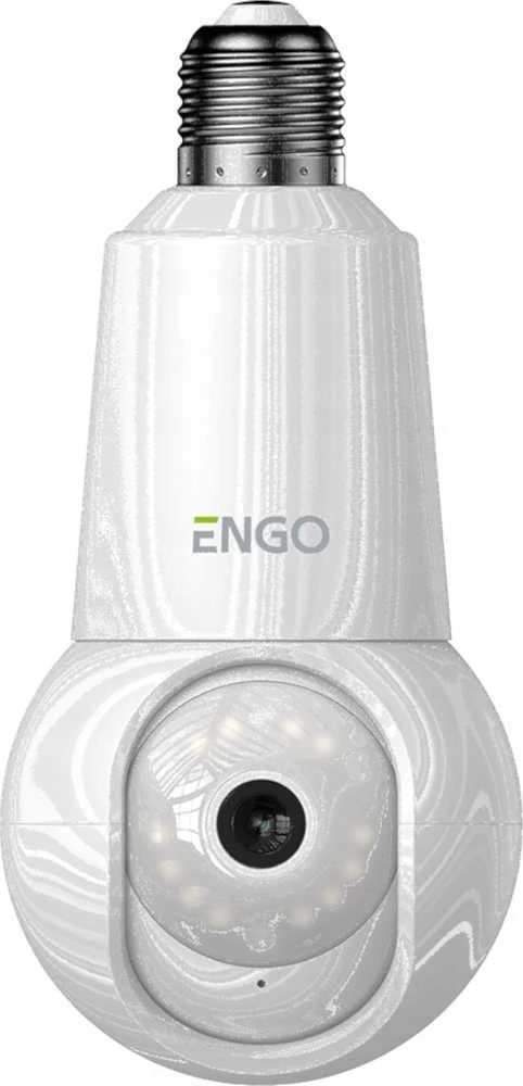 Engo Controls „Engo ECAM-E27“ IP kamera – išmanioji vidaus kamera, „Wi-Fi“, pasukama, E27 sriegis, 4 MPx, dvipusis garsas (mikrofonas ir garsiakalbis), judesio sekimas, „micro SD“ kortelė