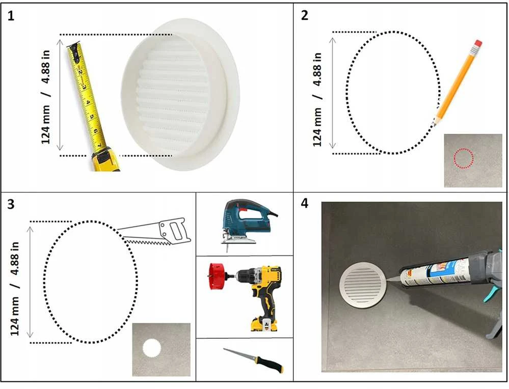 Plast. ventiliacijos grotelės EUROPLAST VR125, D125, baltos