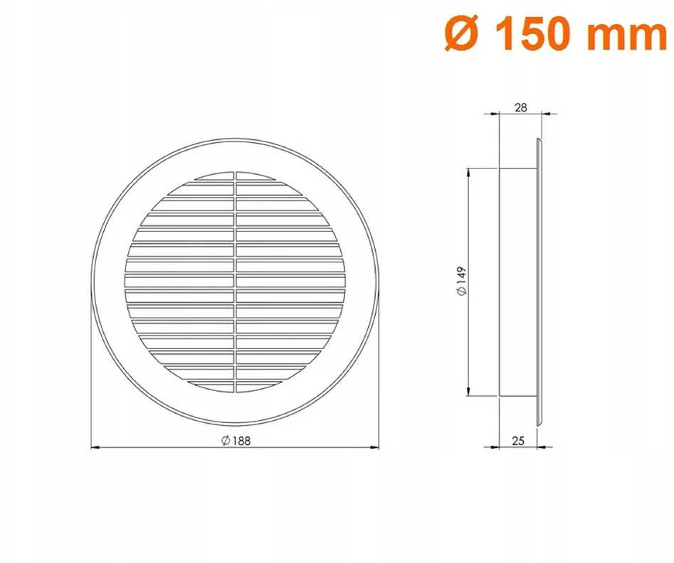 Plast. ventiliacijos grotelės EUROPLAST VR150, D150, baltos