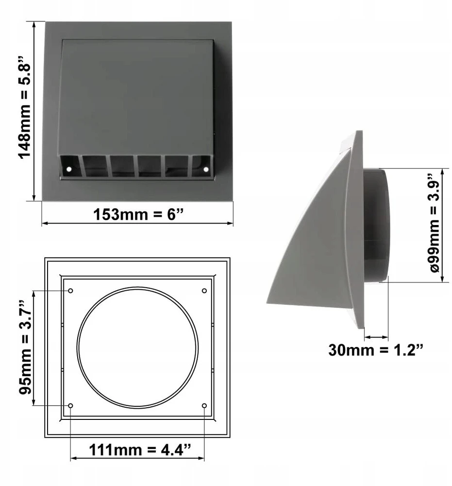 Išorinės ventiliacijos grotelės EUROPLAST ND10FVP, pilkos