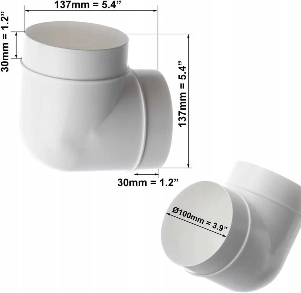 Ventiliacijos alkūnė EUROPLAST AL100-90, D100 90°