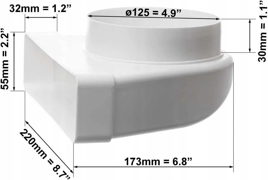Ventiliacijos alkūnė EUROPLAST KLD25 220 x 55mm D125 90°