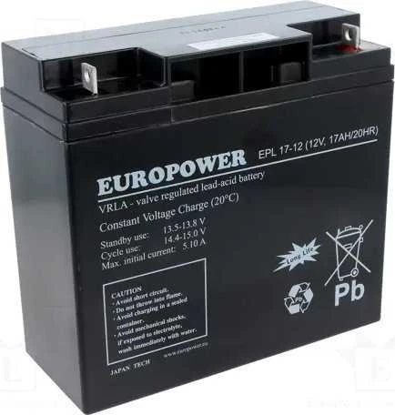 EUROPOWER AGM akumuliatorius EPL serijos 12V 17Ah (tarnavimo laikas 15 metų)