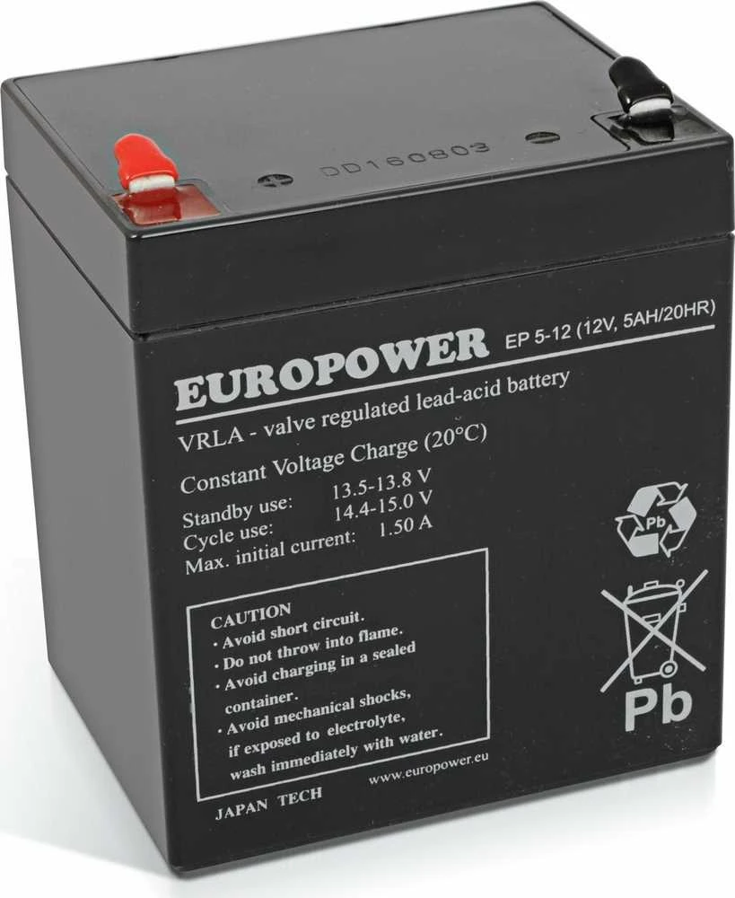 EUROPOWER EP serijos 12 V 5 Ah T1 AGM akumuliatorius (tarnavimo laikas 6–9 metai)