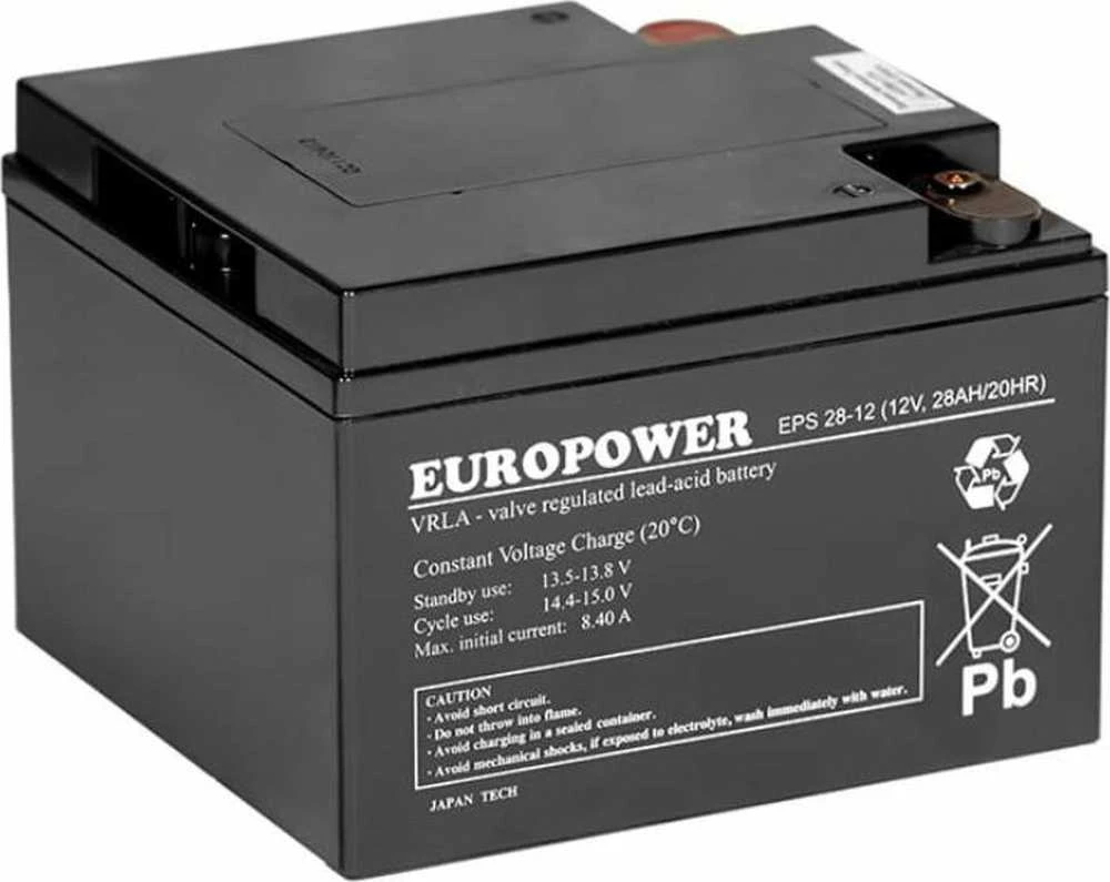 EUROPOWER AGM baterija EPS serija 12V 28Ah (tarnavimo laikas 8-12 metų)