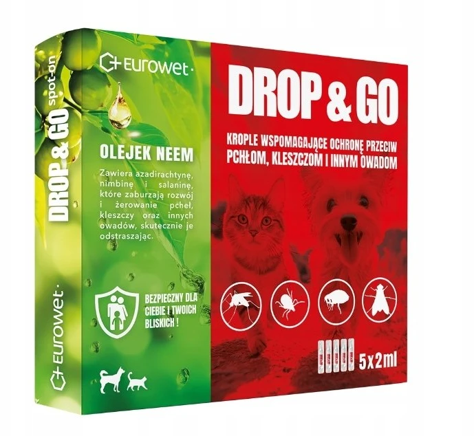 EWE EUROWET Drop&Go Spot-on – lašai nuo blusų ir erkių šuniui ir katei – 5×2 ml