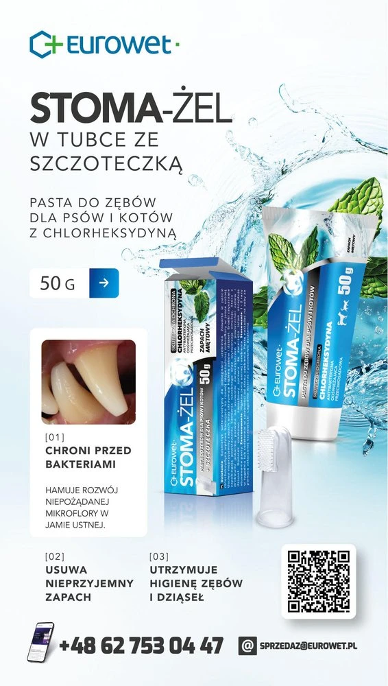EUROWET Stoma-Żel Mint - dantų pasta ir šepetėlis šunims ir katėms - 50 mg