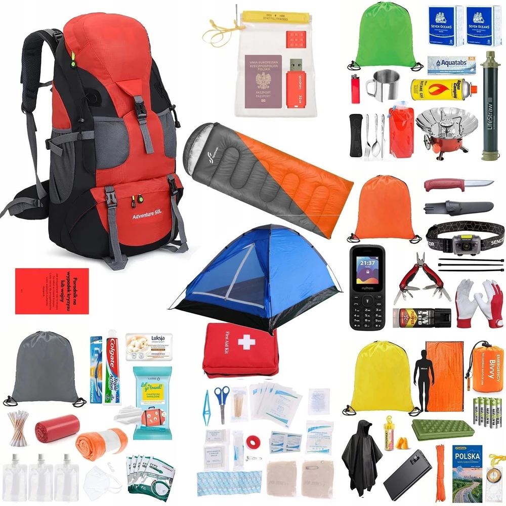 Evakuacinė kuprinė su įrangos rinkiniu „Viskas, ko jums reikia“, „Readypack X2“, raudona