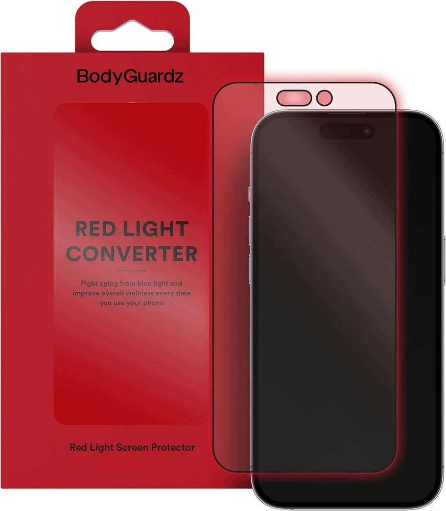 Evelatus BodyGuardz Raudona light Converter Glass - szkło ochronne su konwerterem światła niebieskiego do iPhone 17e / 16e / 14 / 13 Pro / 13 (BSLCA1400C024FS)