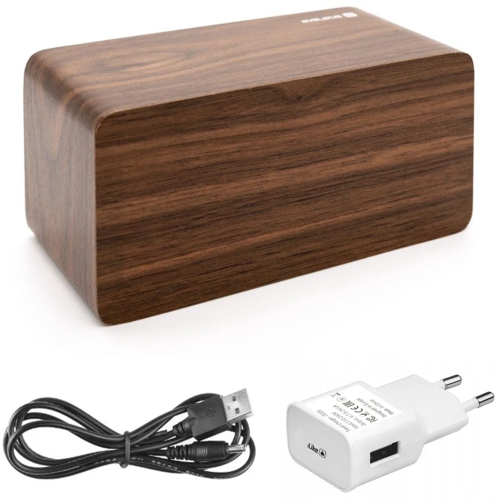 Evelatus EMC01 Digitāls Koka kubs Pulkstenis Modinātājs uzrāda mitrumu temperatūru + USB lādētājs Tumša koka
