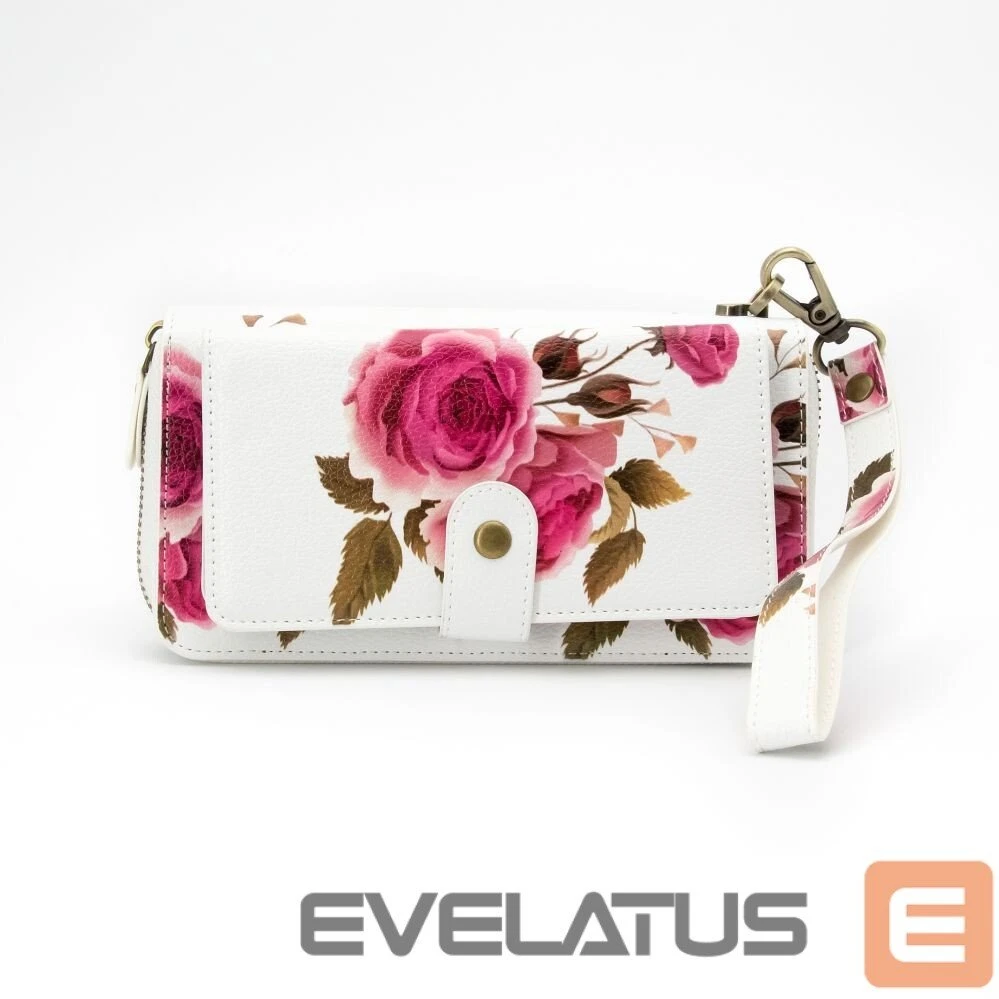 Evelatus Eco Ādas Zipper Maks ar magnētisku telefona fiksāciju & rokas fiksējošu Puķu Balts
