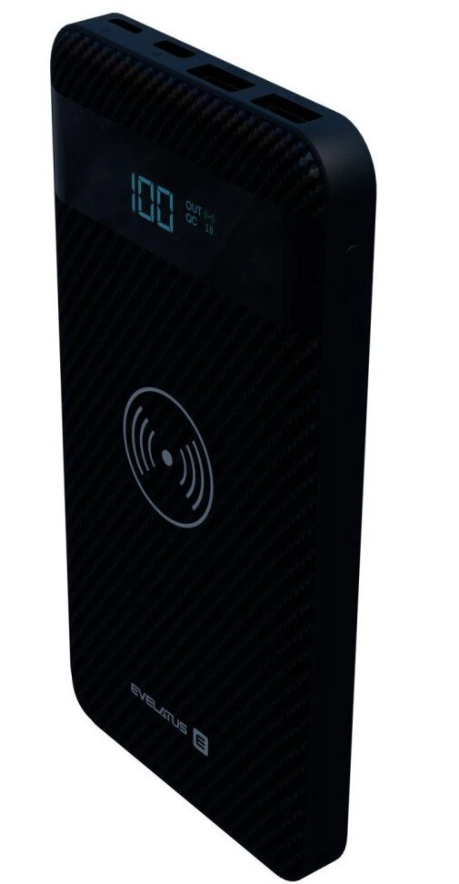 Evelatus EPB05 10000mAh Power Bank X2 USB / Micro USB-C Lightning + 10W bezvadu uzlādētājs Melns