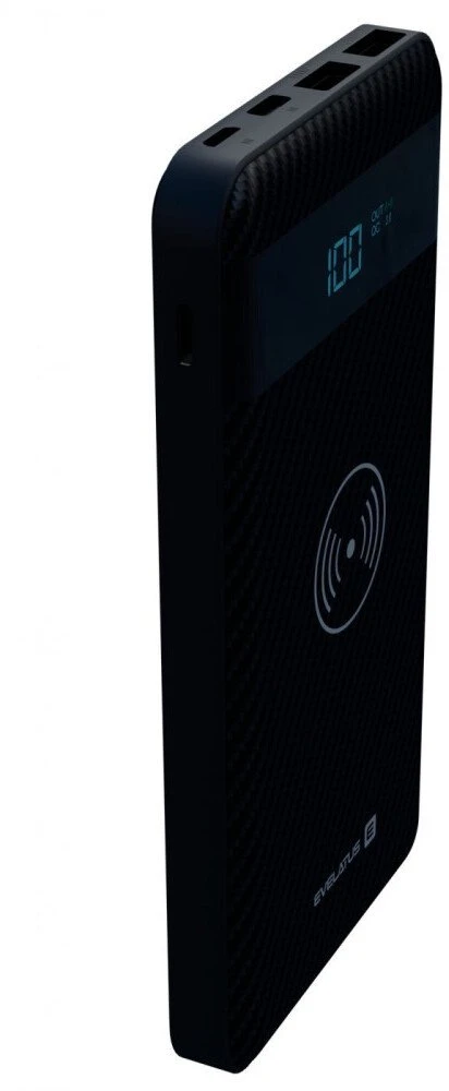 Evelatus EPB05 10000mAh Power Bank X2 USB / Micro USB-C Lightning + 10W bezvadu uzlādētājs Melns