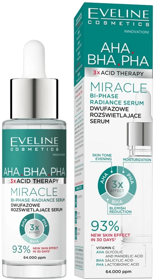 „Eveline Cosmetics“ 3 x rūgščių terapijos dvifazis skaistinamasis serumas, 30 ml