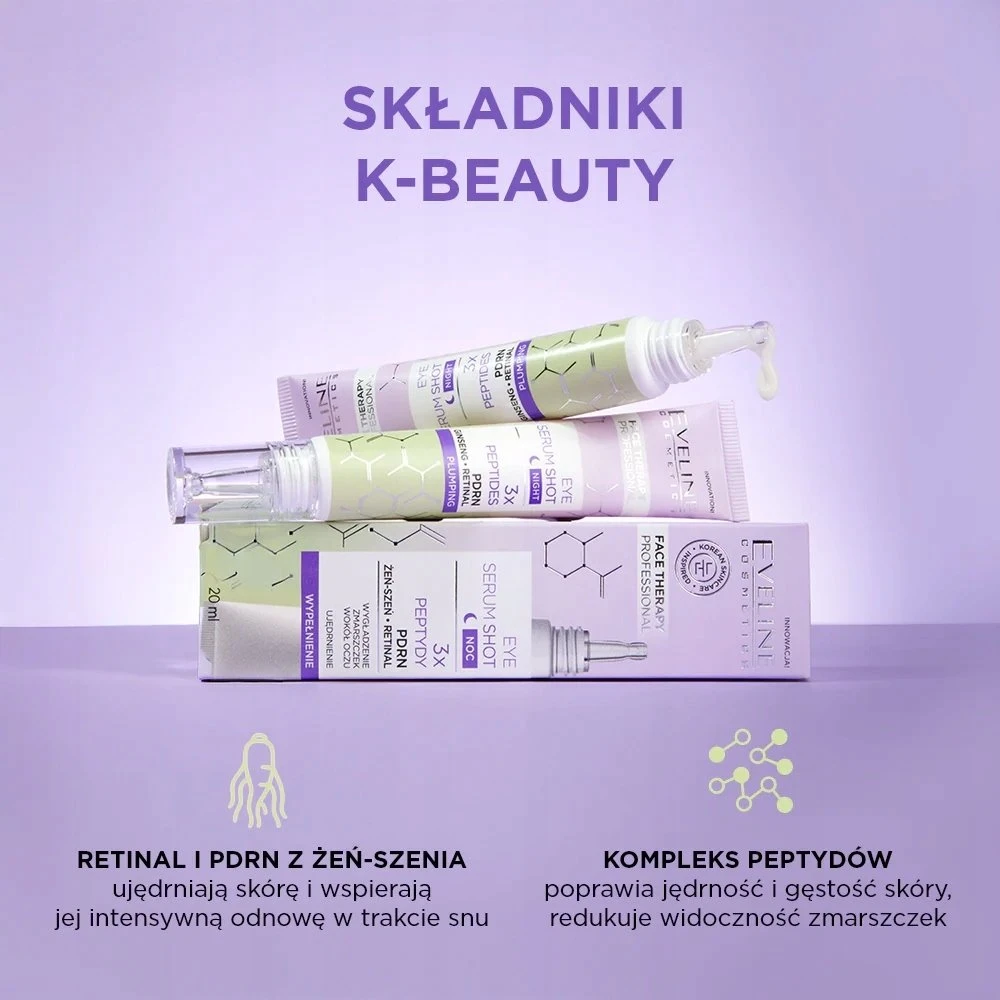„Eveline Cosmetics“ paakių serumas – užpildanti ir regeneruojanti priemonė odai aplink akis, 20 ml.