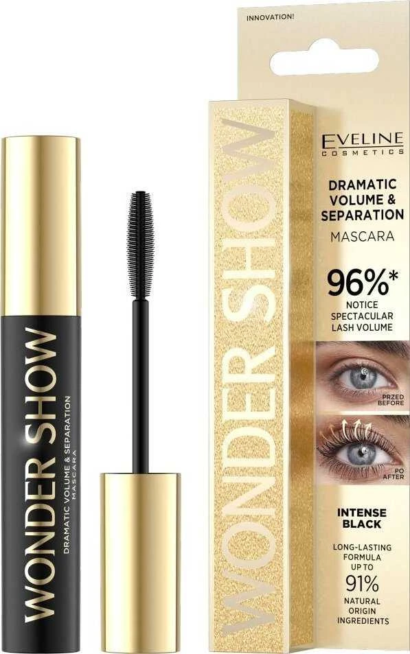 Eveline Cosmetics Wonder Show Dramatic Volume & Separation Blakstienų tušas Juodas, 7 ml