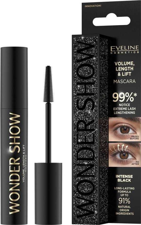 Eveline Cosmetics Wonder Show Volume & Length & Lift Blakstienų tušas Juodas, 7 ml