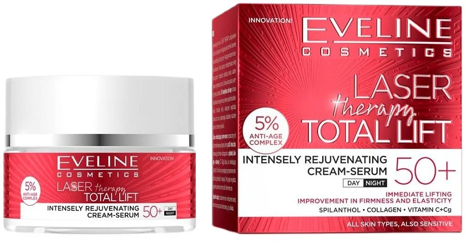 Eveline Cosmetics Lazerinis Therapy Total Lift intensyviai atjauninantis kremas-serumas 50+ 50ml