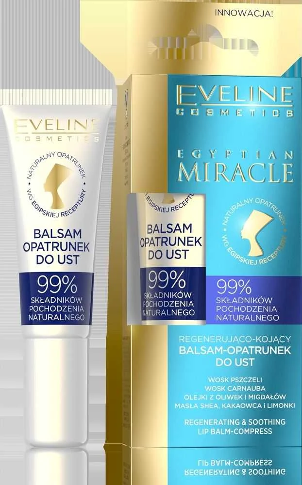 Eveline Cosmetics Eveline Egyptian Miracle regeneruojantis ir raminantis Lūpų balzamas-kompresas, 12 ml
