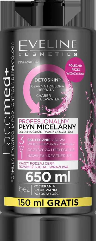 Eveline Cosmetics Eveline FaceMed+ Detoskin Professional Micellar Vanduo, 650 ml