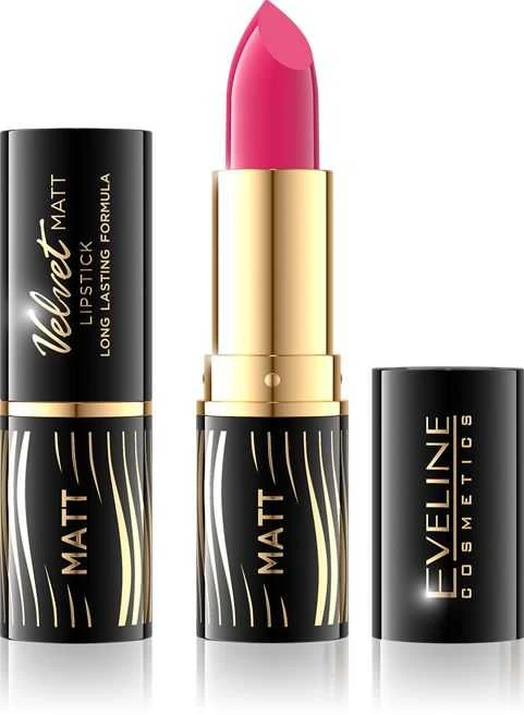 „Eveline Cosmetics“ aksominiai matiniai lūpų dažai „502 Vibrant Fuchsia“, 4,1 g