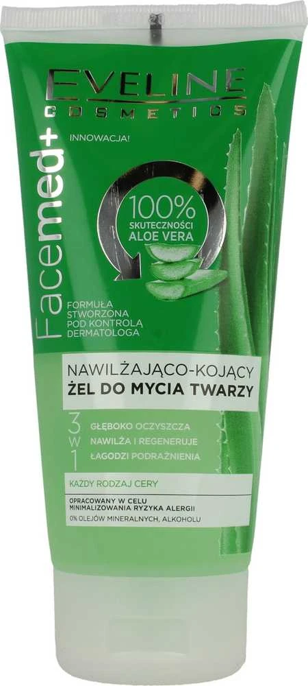 Eveline Cosmetics Eveline FaceMed+ 100% Aloe Vera drėkinamasis ir raminamasis veido prausimo gelis, 150 ml