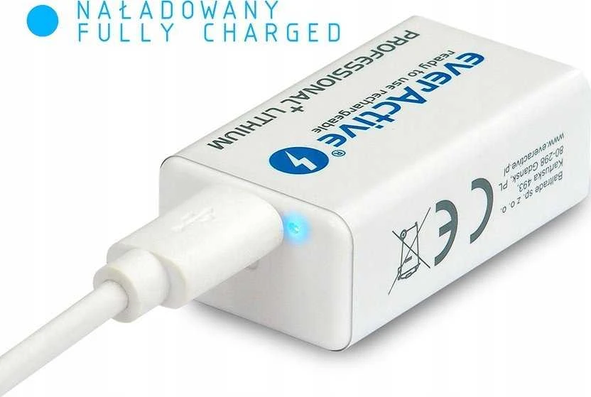 everActive Lithium USB-C įkraunamas 9V 550mAh akumuliatorius