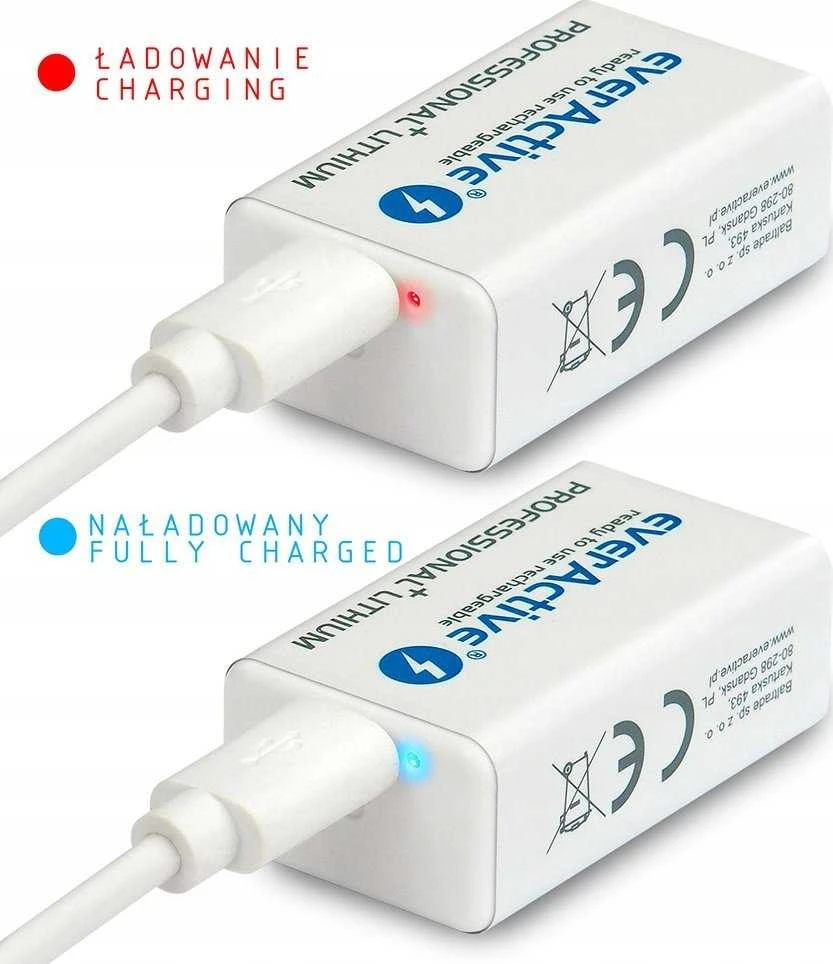 everActive Lithium USB-C įkraunamas 9V 550mAh akumuliatorius