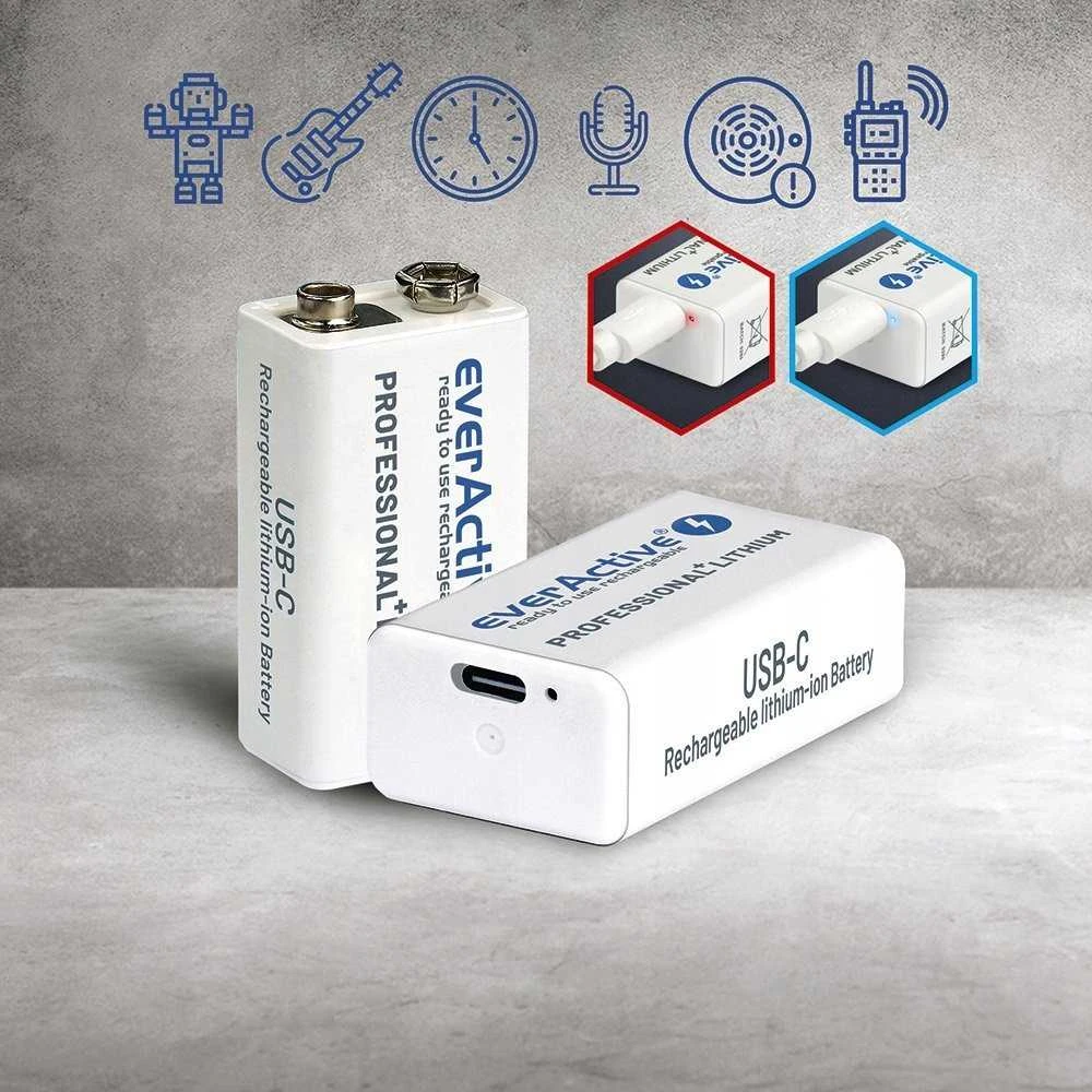 everActive Lithium USB-C įkraunamas 9V 550mAh akumuliatorius