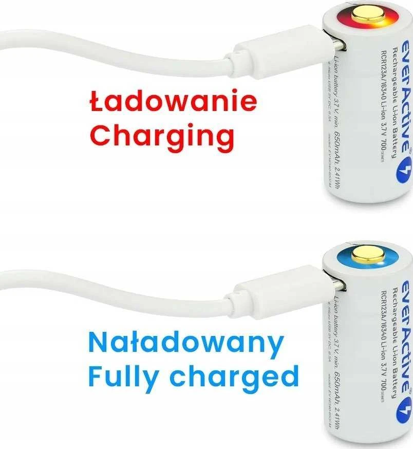 everActive USB įkraunamas RCR123A 16340 3,7V 700mAh akumuliatorius su PCM