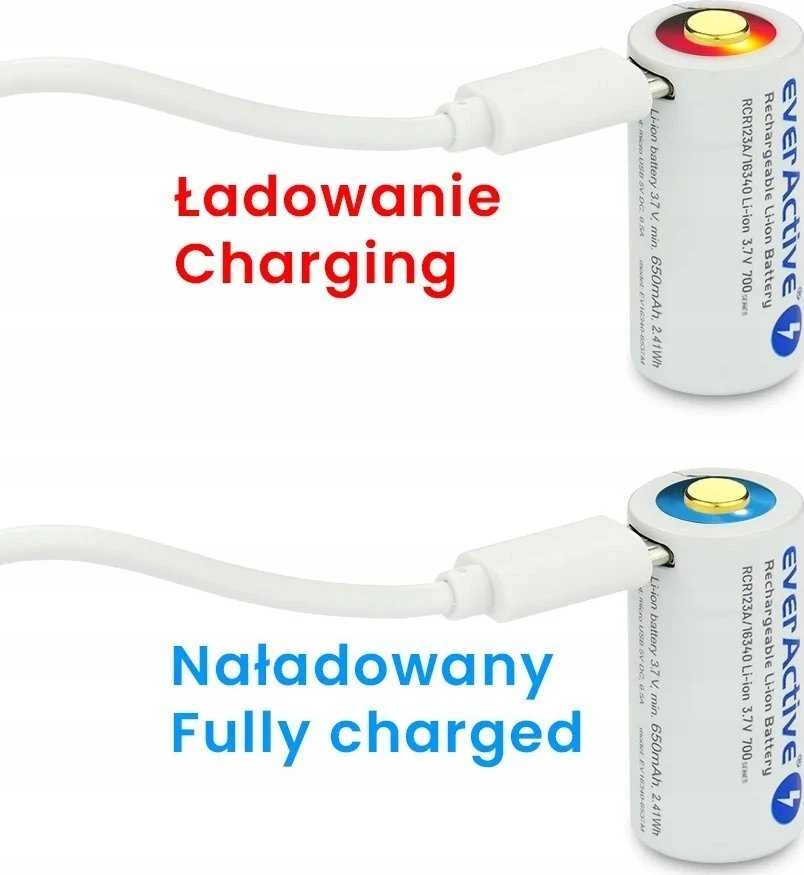everActive USB įkraunamas RCR123A 16340 3,0V 700mAh akumuliatorius su PCM