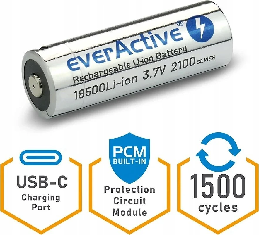 akumuliatorius everActive 18500 2100mAh USB-C !BOX