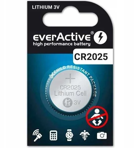 EverActive CR2025 3V ličio monetinės baterijos, 5 vnt. rinkinys