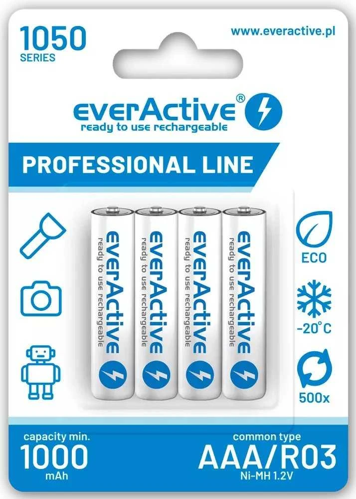 EverActive AAA 1050mAh įkraunamos baterijos pakuotėje