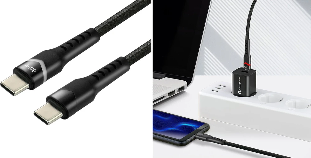 USB-C Laidas - everActive CBB-2PDR USB-C Kabelis, 60 W, 480 Mbps, 2 m, Juodas