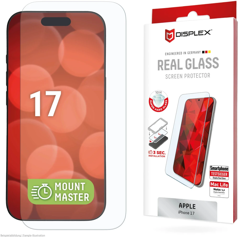 Apple iPhone 17 tikras ekrano stiklas MM, pagamintas „Displex“, skaidrus