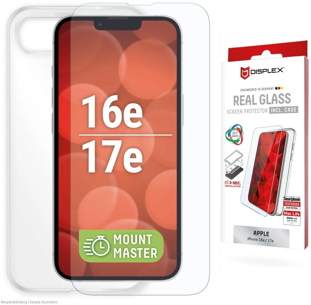 E.V.I DISPLEX tikro stiklo „MountMaster“ + dėklas iPhone 16e / 17e