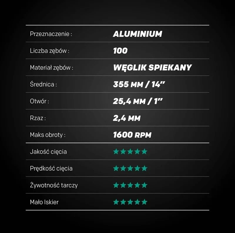 Evolution Piła diskinis aliuminio pjovimo peiliukas Evolution EVOMAX 355 mm Ø355 x 25,4 mm, 100 dantų TCT