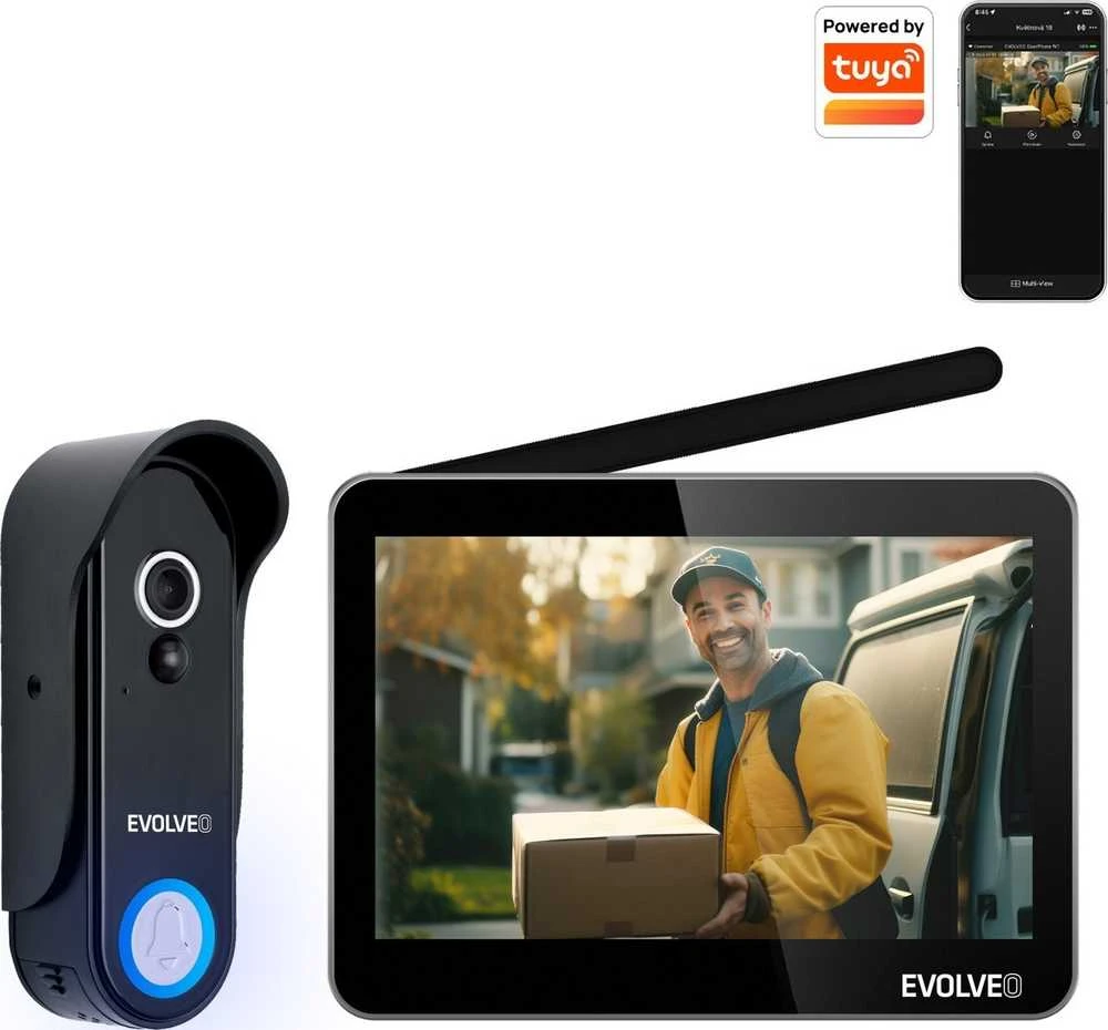 EVOLVEO DoorPhone W7, namų belaidžio vaizdo domofono rinkinys su WiFi juodu monitoriumi