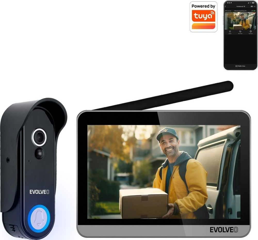 EVOLVEO DoorPhone W7, namų belaidžio vaizdo durų telefono rinkinys su WiFi juodo sidabro monitoriumi