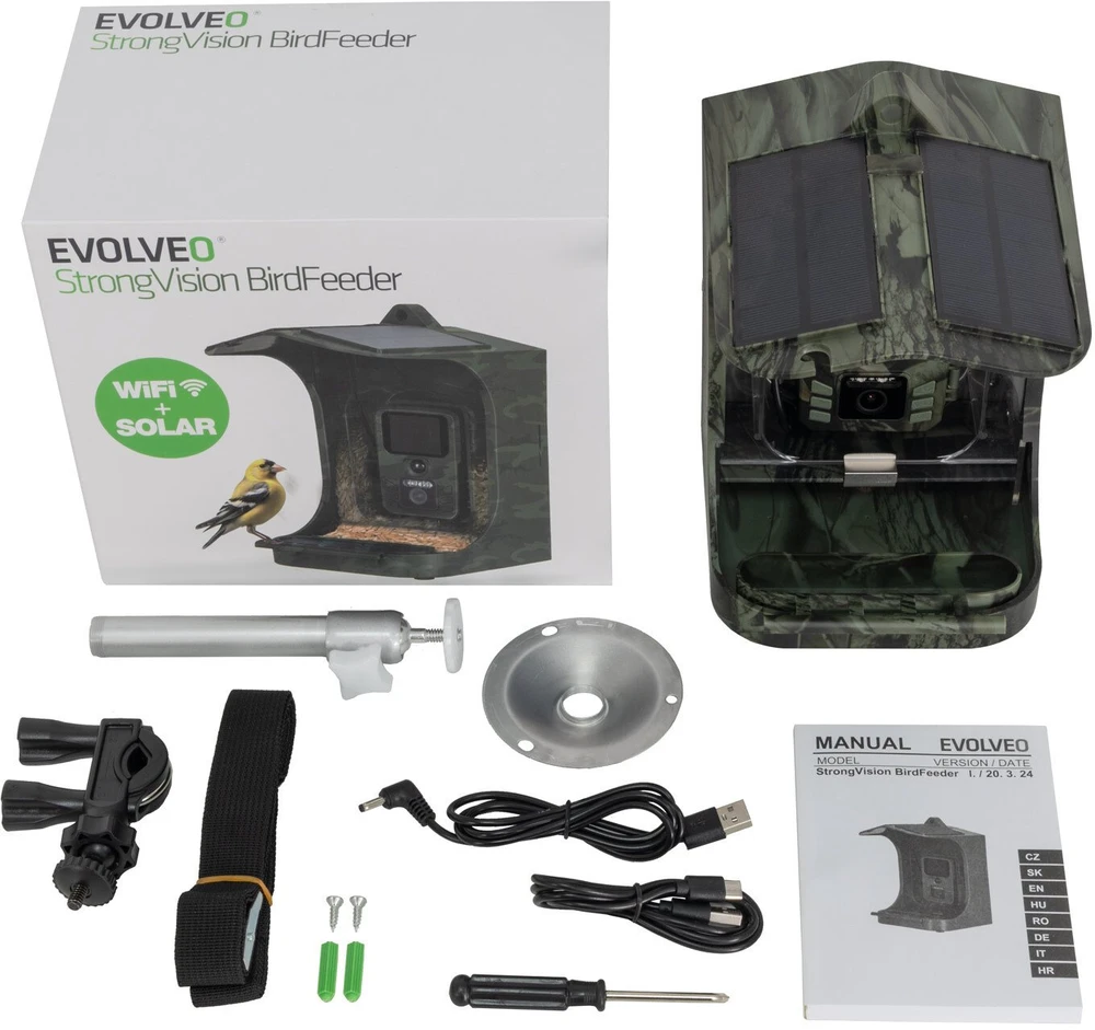 „Evolveo StrongVision BirdFeeder“ išmanioji paukščių lesyklėlė su kamera ir saulės baterija