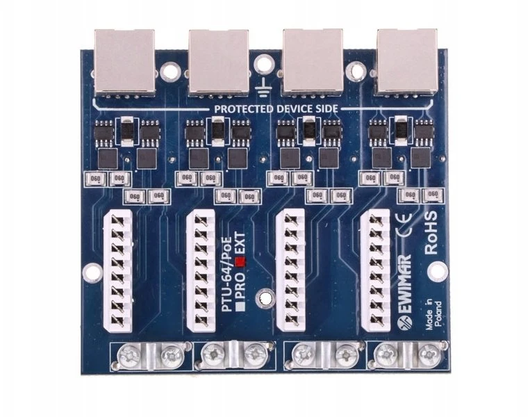 Ewimar PTU-64-EXT/POE 4 kanalų Gigabit Ethernet LAN viršįtampių ribotuvų modulis