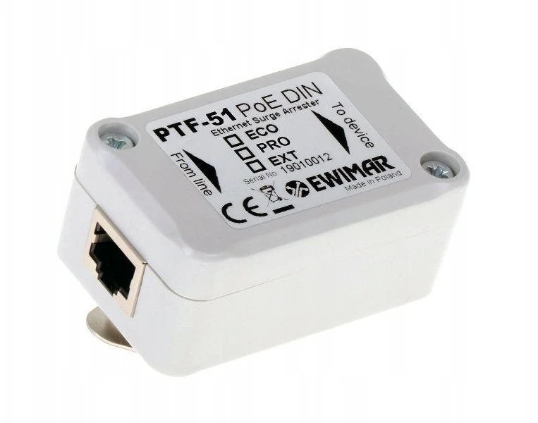 Ewimar PTF-51-EXT/POE/DIN Apsauga nuo viršįtampių LAN tinklams ir IP kameroms, montuojama ant DIN bėgelio