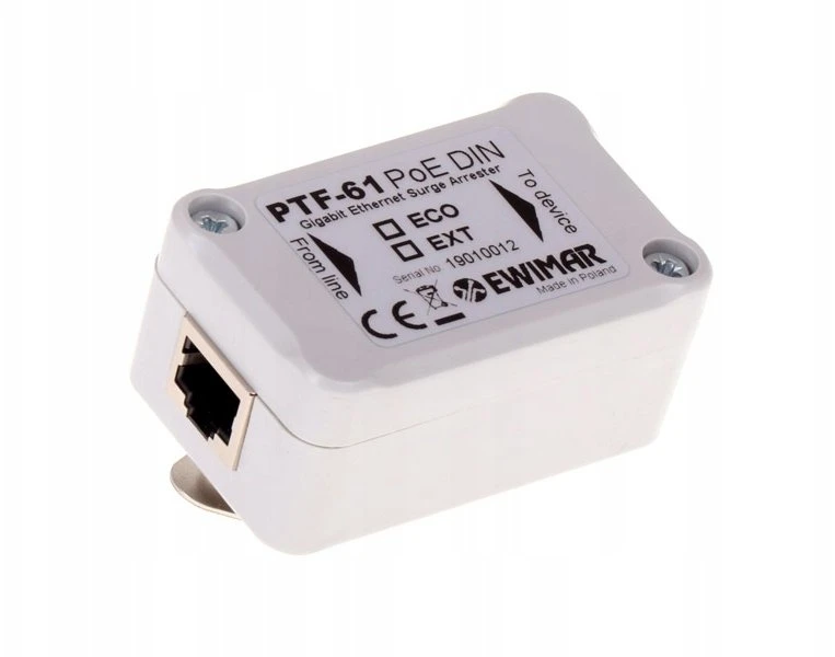 Ewimar PTF-61-ECO/PoE/DIN 1000Mbit LAN apsauga nuo viršįtampių, skirta DIN bėgiui