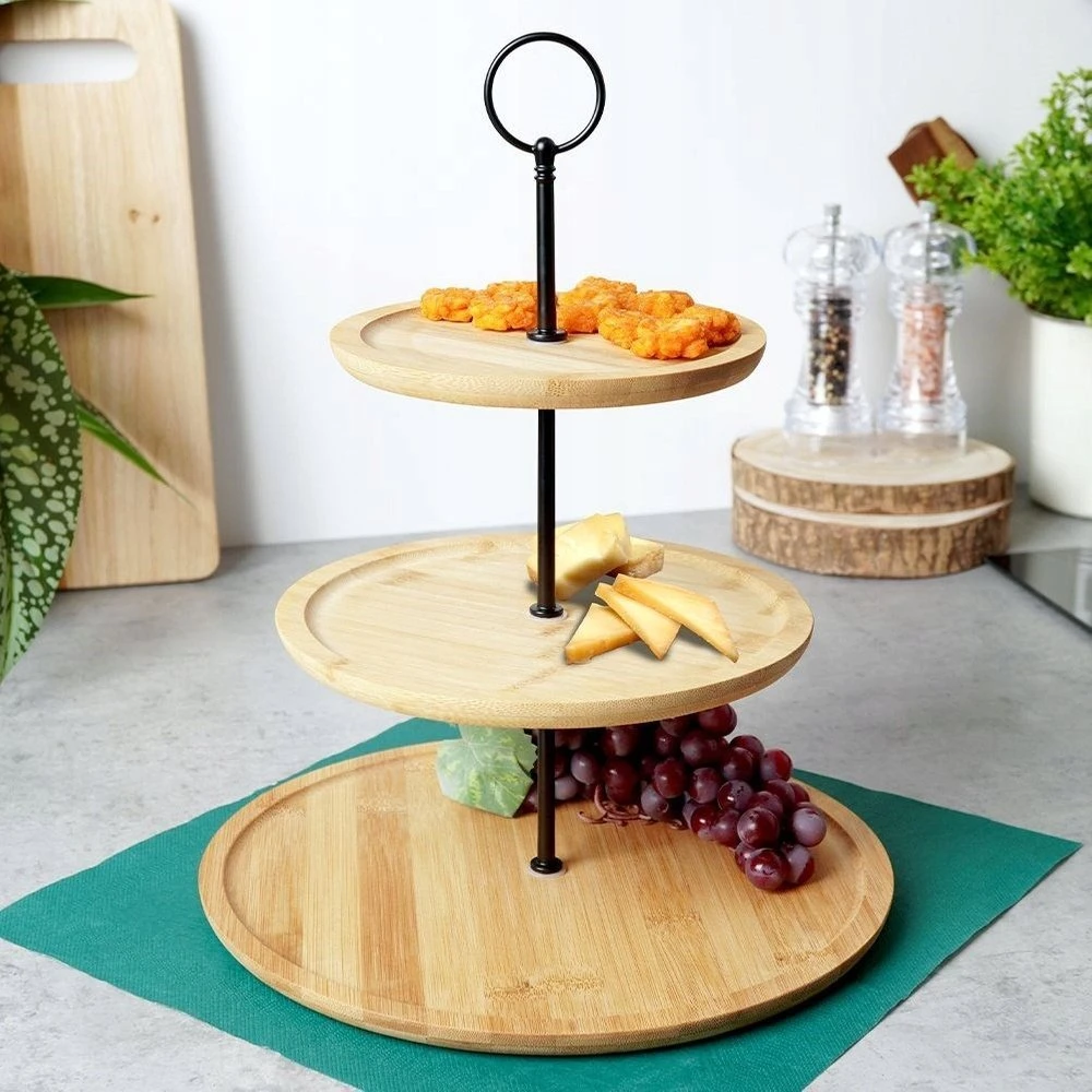 Excellent Houseware Bambuko lėkštė, 3 pakopų, 35 cm