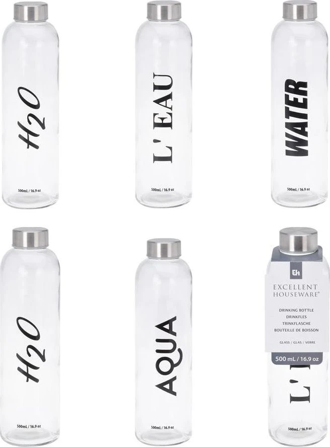 Gertuvė Excellent Houseware Stiklinis vandens butelis 700 ml su metaliniu dangteliu